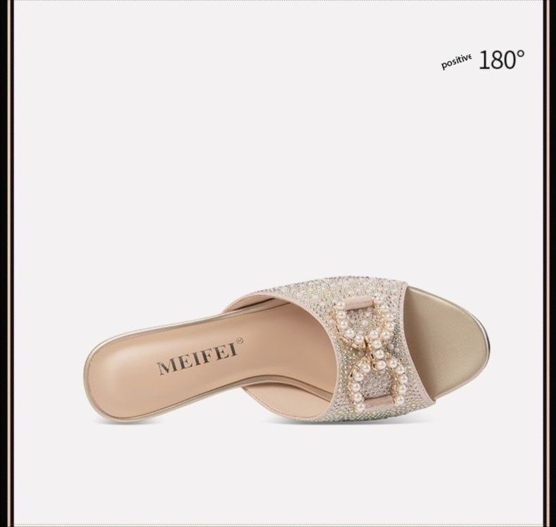 New rhinestone metal buckle fashionable chunky heel sandals fairy style high heel slippers slippers women's summer outdoor