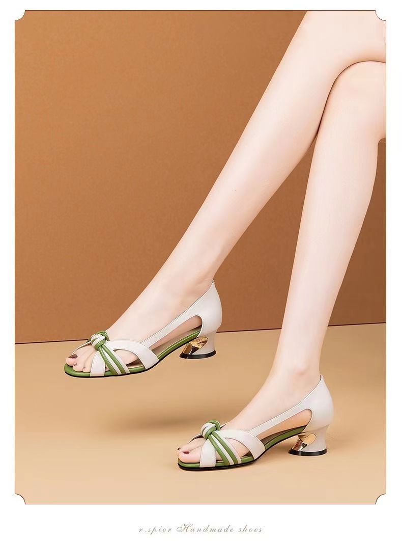 Womens Open Toe Square Head Leisure Women Career Business Mid Heel Slip On Chunky Heeled Sandals For Ladies Dress Shoes