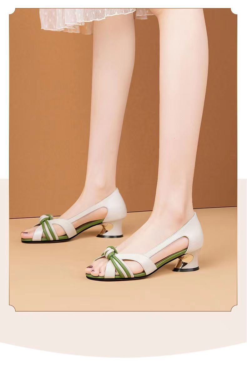 Womens Open Toe Square Head Leisure Women Career Business Mid Heel Slip On Chunky Heeled Sandals For Ladies Dress Shoes