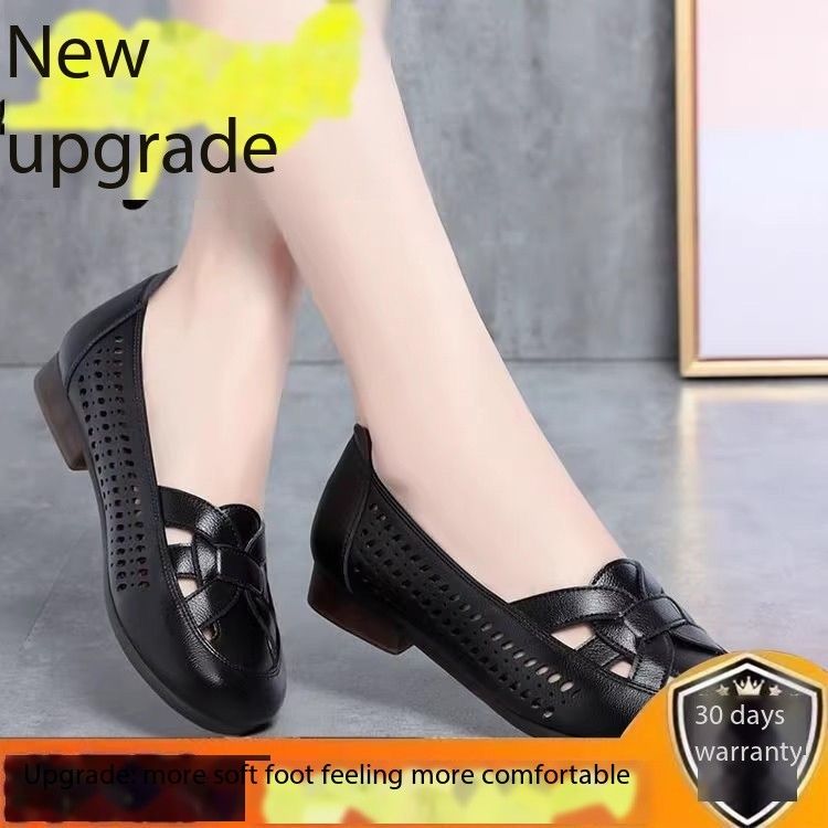 Fashion Casual Design Big Size Slippers Flat hollow leather shoes Women Hollow Out Temperament Casual Mom'S Shoes