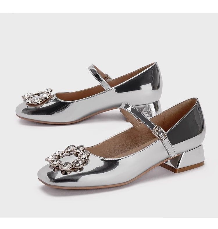 Luxury Women Pumps Fashion Mary Jane Women Pu Leather Shoes Spring Summer Square Head Classic Thick Heel Low Heel Heels