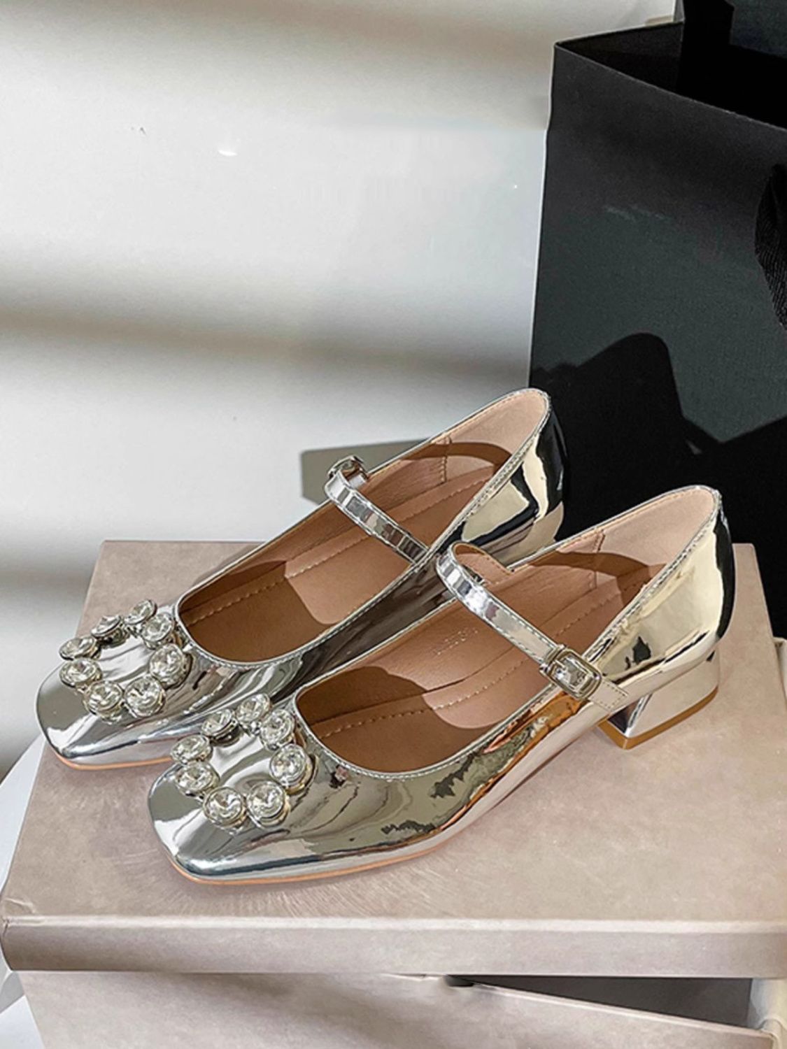 Luxury Women Pumps Fashion Mary Jane Women Pu Leather Shoes Spring Summer Square Head Classic Thick Heel Low Heel Heels