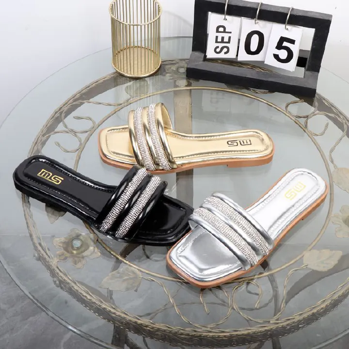 High quality casual sandals shoes women's  simple fashion simple rhinestone square head wedge shoes for women