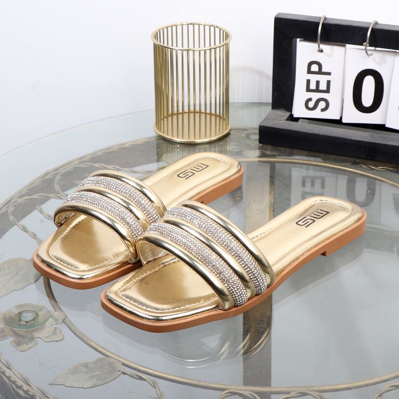 High quality casual sandals shoes women's  simple fashion simple rhinestone square head wedge shoes for women