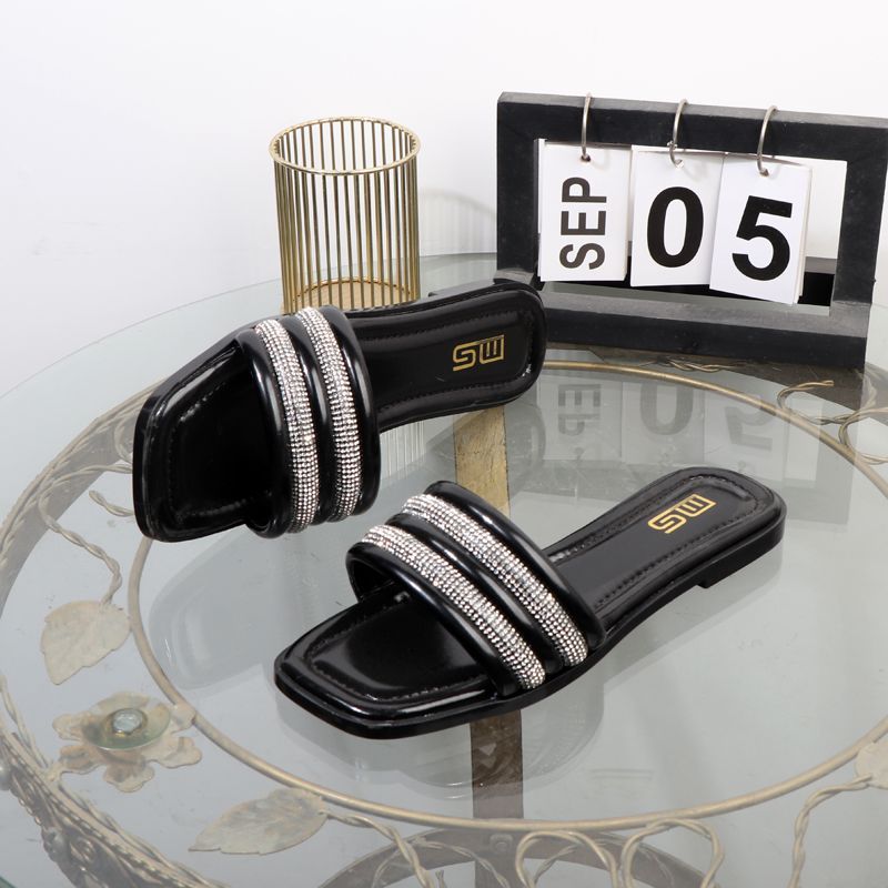 High quality casual sandals shoes women's  simple fashion simple rhinestone square head wedge shoes for women