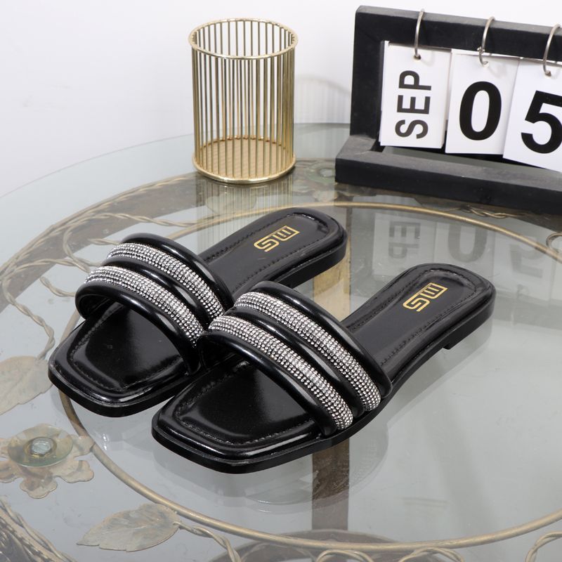 High quality casual sandals shoes women's  simple fashion simple rhinestone square head wedge shoes for women