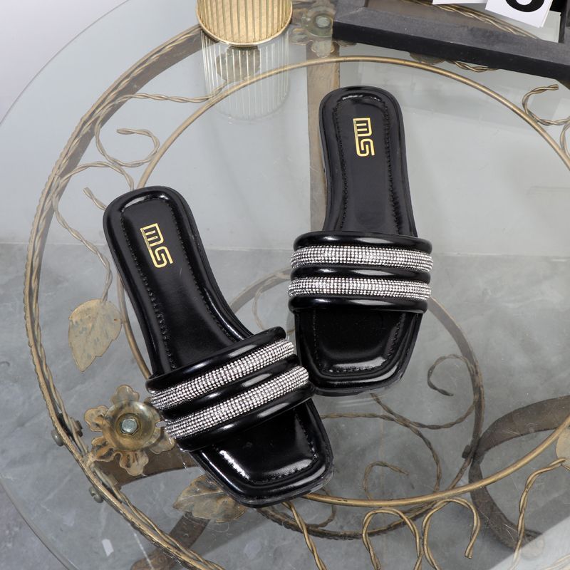 High quality casual sandals shoes women's  simple fashion simple rhinestone square head wedge shoes for women