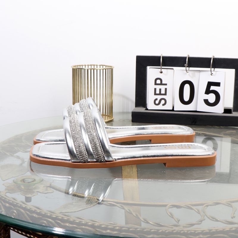 High quality casual sandals shoes women's  simple fashion simple rhinestone square head wedge shoes for women