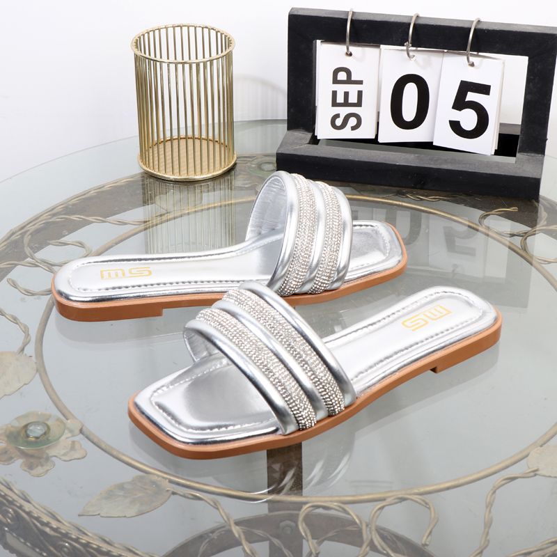 High quality casual sandals shoes women's  simple fashion simple rhinestone square head wedge shoes for women