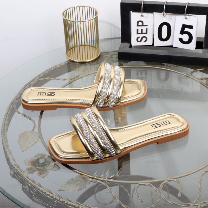 High quality casual sandals shoes women's  simple fashion simple rhinestone square head wedge shoes for women