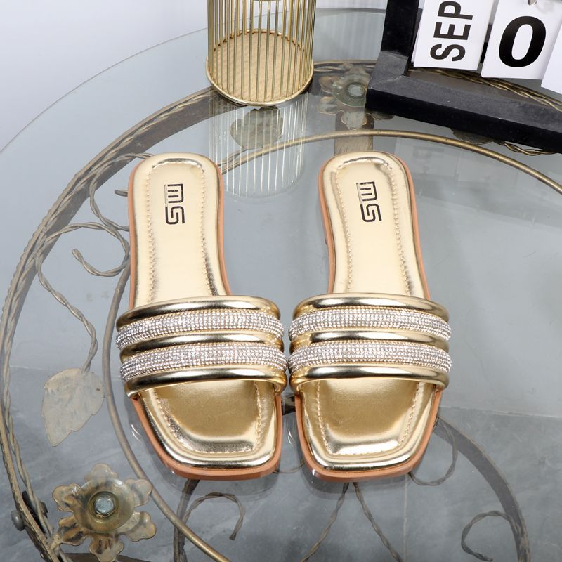 High quality casual sandals shoes women's  simple fashion simple rhinestone square head wedge shoes for women