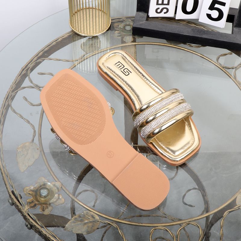 High quality casual sandals shoes women's  simple fashion simple rhinestone square head wedge shoes for women