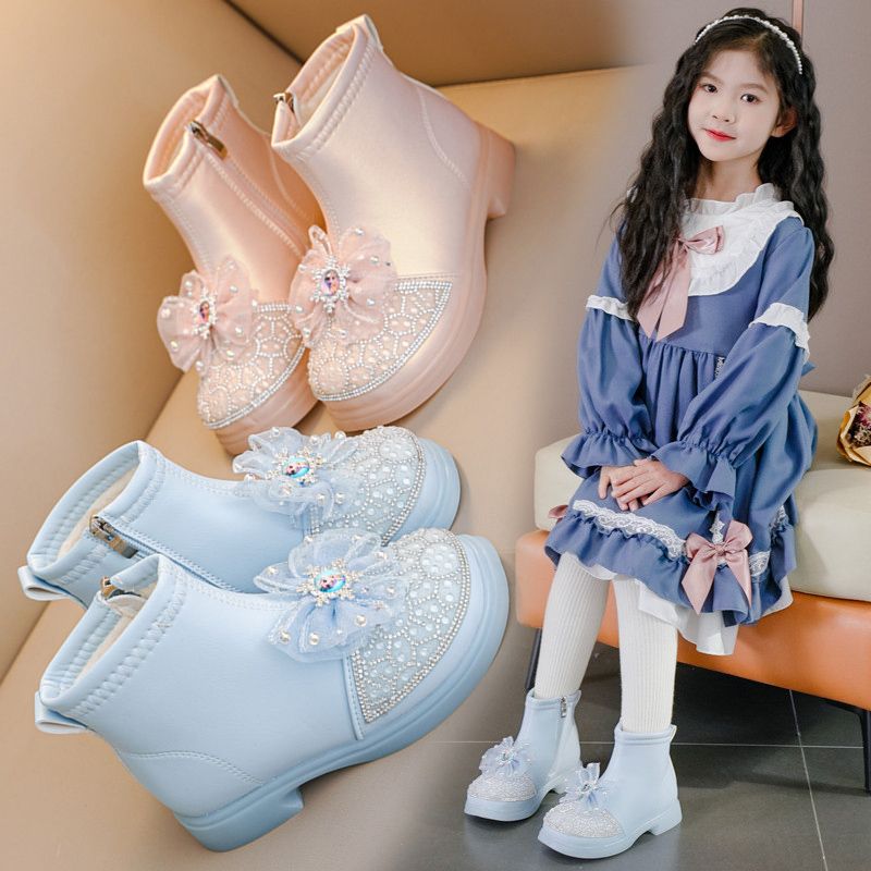 2025Korean Version Soft-Soled Princess Boots Big Children New Year Baby Girl Single Boots Patent Leather Upper Material Autumn