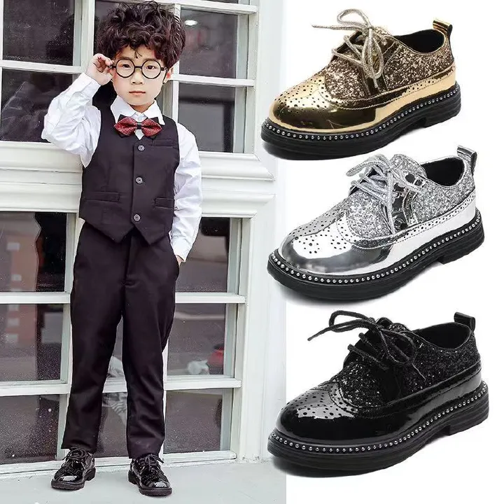 2025 Spring Summer Boys Leather Shoes New Primary School Soft Shoes Students Black English Wind Performance Light Feature