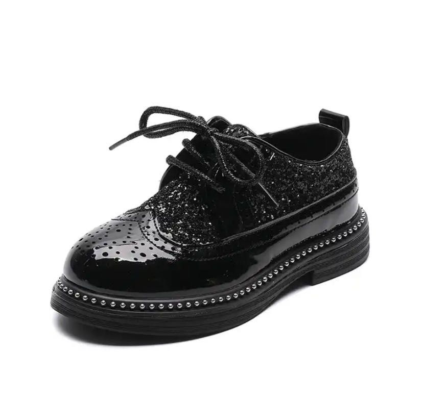 2025 Spring Summer Boys Leather Shoes New Primary School Soft Shoes Students Black English Wind Performance Light Feature