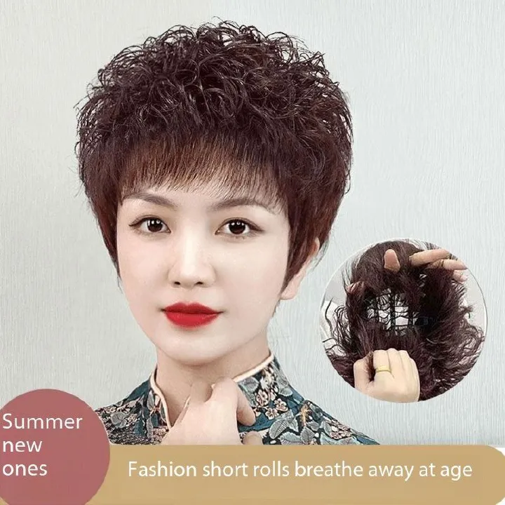 New High end Wigs for women stylish to give mom a complete set of short curly hair summer wigs high quality