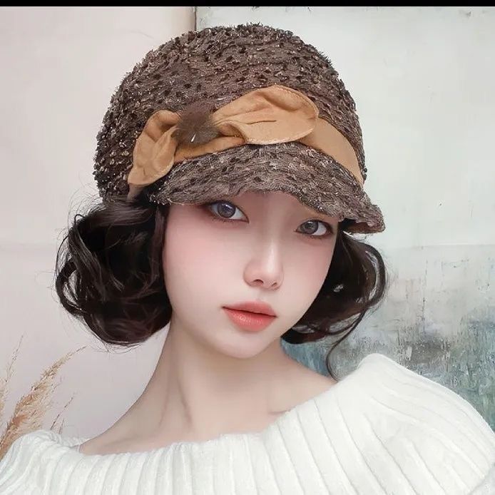 Hat Wig One Female Short Curly Hair Hat Autumn and Winter Old Mother Simulation Traceless Wig Cap