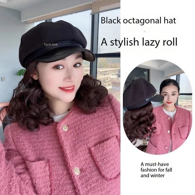 Hat Wig One Female Short Curly Hair Hat Autumn and Winter Old Mother Simulation Traceless Wig Cap