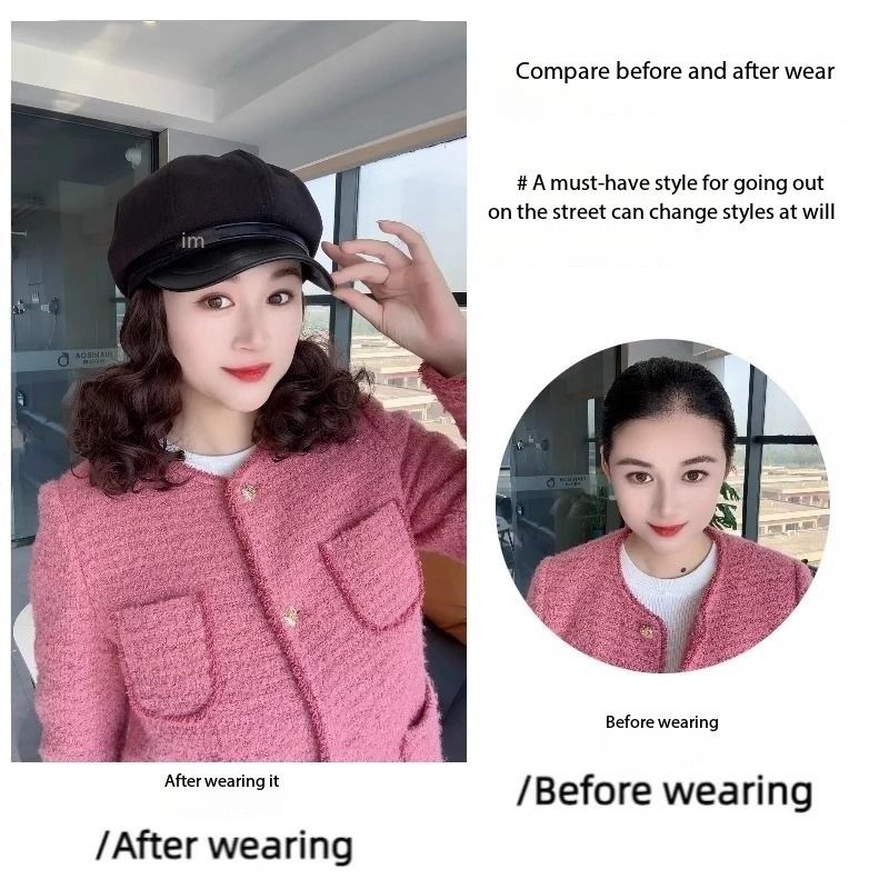Hat Wig One Female Short Curly Hair Hat Autumn and Winter Old Mother Simulation Traceless Wig Cap
