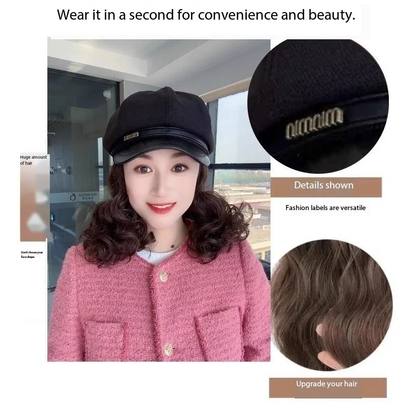 Hat Wig One Female Short Curly Hair Hat Autumn and Winter Old Mother Simulation Traceless Wig Cap