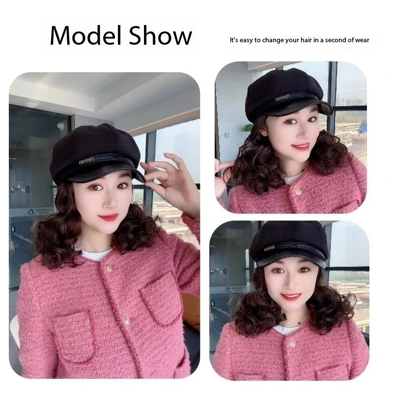 Hat Wig One Female Short Curly Hair Hat Autumn and Winter Old Mother Simulation Traceless Wig Cap
