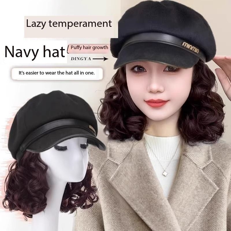 Hat Wig One Female Short Curly Hair Hat Autumn and Winter Old Mother Simulation Traceless Wig Cap