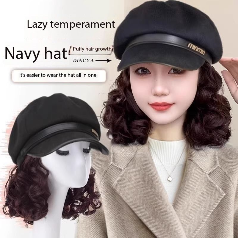 Hat Wig One Female Short Curly Hair Hat Autumn and Winter Old Mother Simulation Traceless Wig Cap