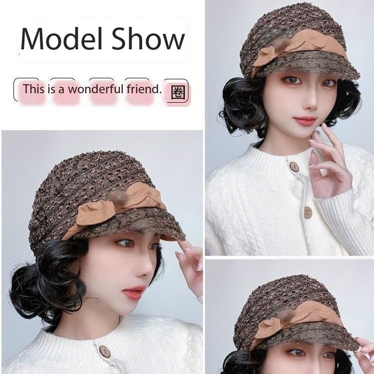 Hat Wig One Female Short Curly Hair Hat Autumn and Winter Old Mother Simulation Traceless Wig Cap