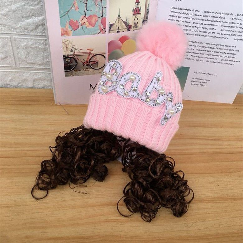 Hat Wig Baby Fashion Cute Clip  Wig Barrettes Short Curly Children /baby girl Ponytail Hair Accessories