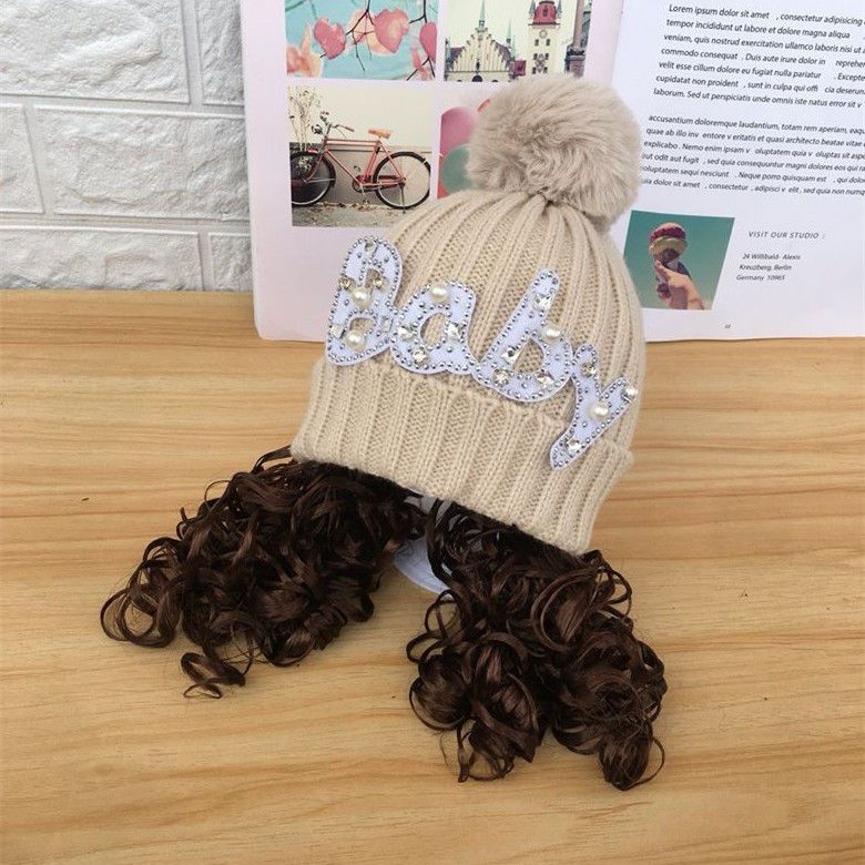 Hat Wig Baby Fashion Cute Clip  Wig Barrettes Short Curly Children /baby girl Ponytail Hair Accessories