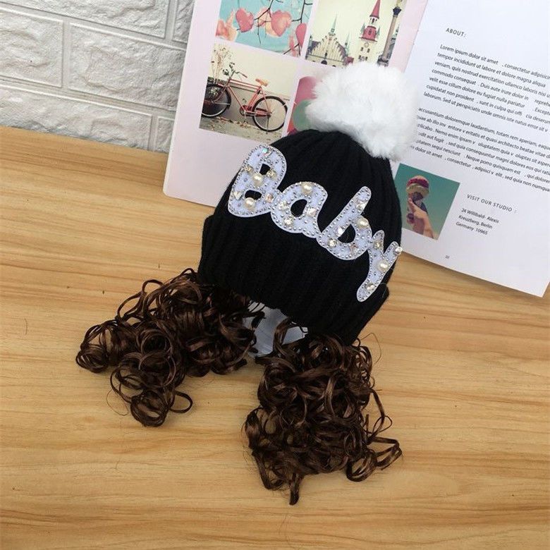 Hat Wig Baby Fashion Cute Clip  Wig Barrettes Short Curly Children /baby girl Ponytail Hair Accessories
