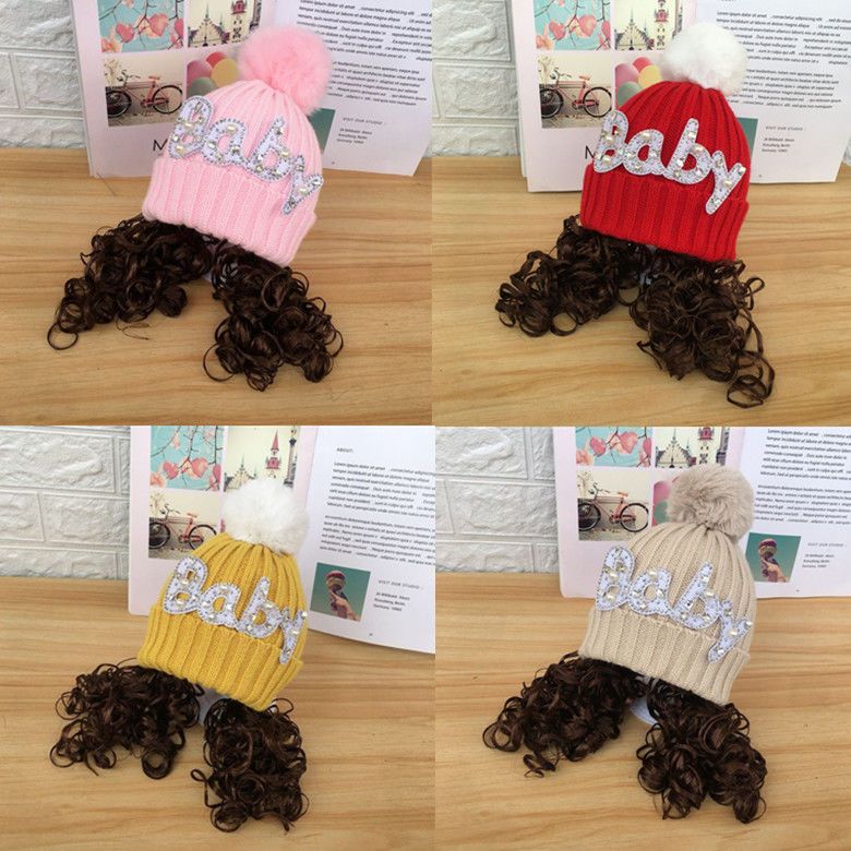 Hat Wig Baby Fashion Cute Clip  Wig Barrettes Short Curly Children /baby girl Ponytail Hair Accessories