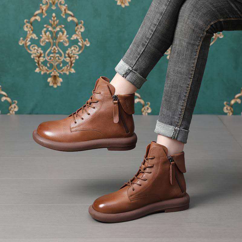 Fashion Women Flat Low Heel Booties Ladies Quilted  Ankle Leather Boots