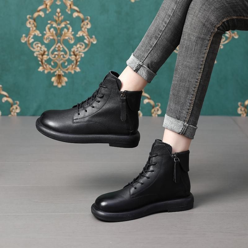 Fashion Women Flat Low Heel Booties Ladies Quilted  Ankle Leather Boots