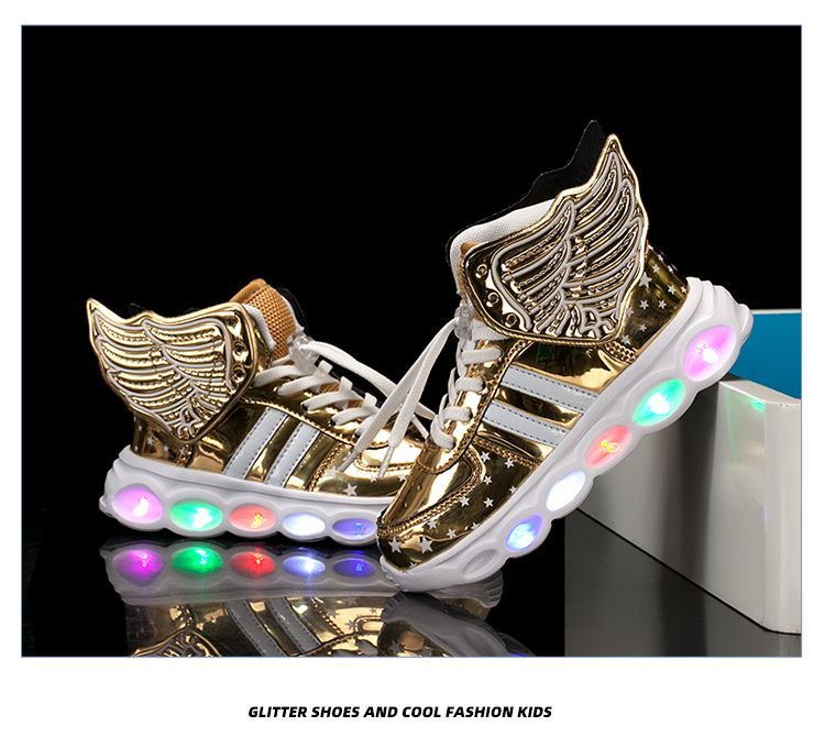 Children's seven color-growing shoes Leather proof boy's shoes wings new flashy bright color girl's shoes