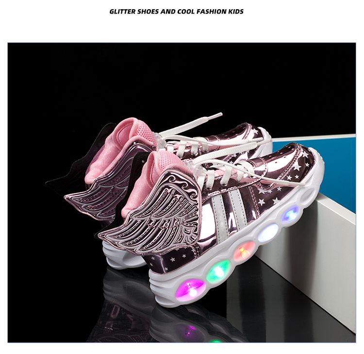 Children's seven color-growing shoes Leather proof boy's shoes wings new flashy bright color girl's shoes
