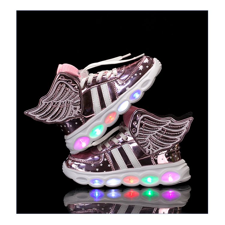 Children's seven color-growing shoes Leather proof boy's shoes wings new flashy bright color girl's shoes