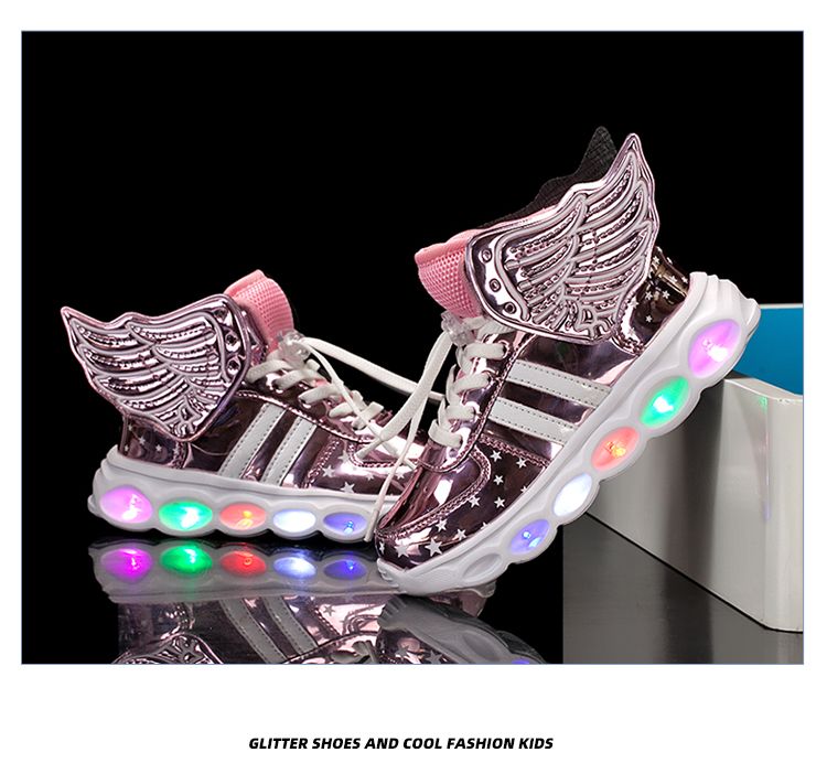 Children's seven color-growing shoes Leather proof boy's shoes wings new flashy bright color girl's shoes