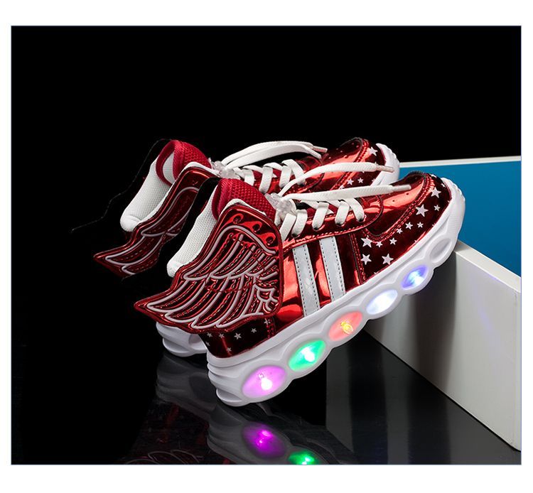 Children's seven color-growing shoes Leather proof boy's shoes wings new flashy bright color girl's shoes