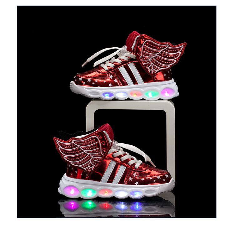Children's seven color-growing shoes Leather proof boy's shoes wings new flashy bright color girl's shoes