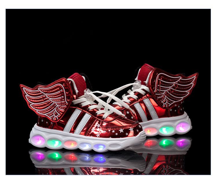 Children's seven color-growing shoes Leather proof boy's shoes wings new flashy bright color girl's shoes