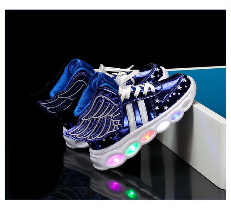 Children's seven color-growing shoes Leather proof boy's shoes wings new flashy bright color girl's shoes