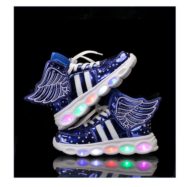 Children's seven color-growing shoes Leather proof boy's shoes wings new flashy bright color girl's shoes