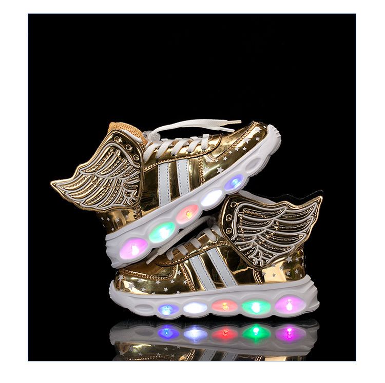 Children's seven color-growing shoes Leather proof boy's shoes wings new flashy bright color girl's shoes