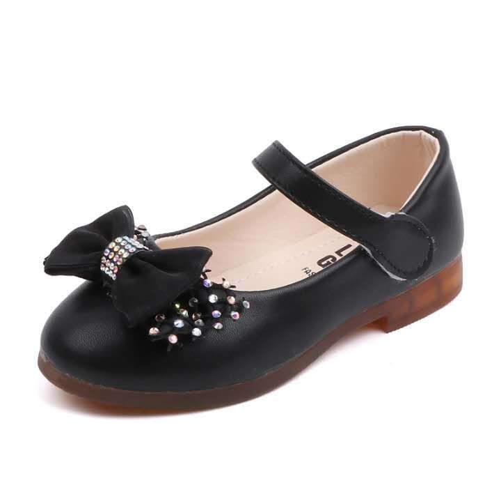New Korean girl's princess shoes stylish crystal soft soles bright sliced bow dance shoes on trend