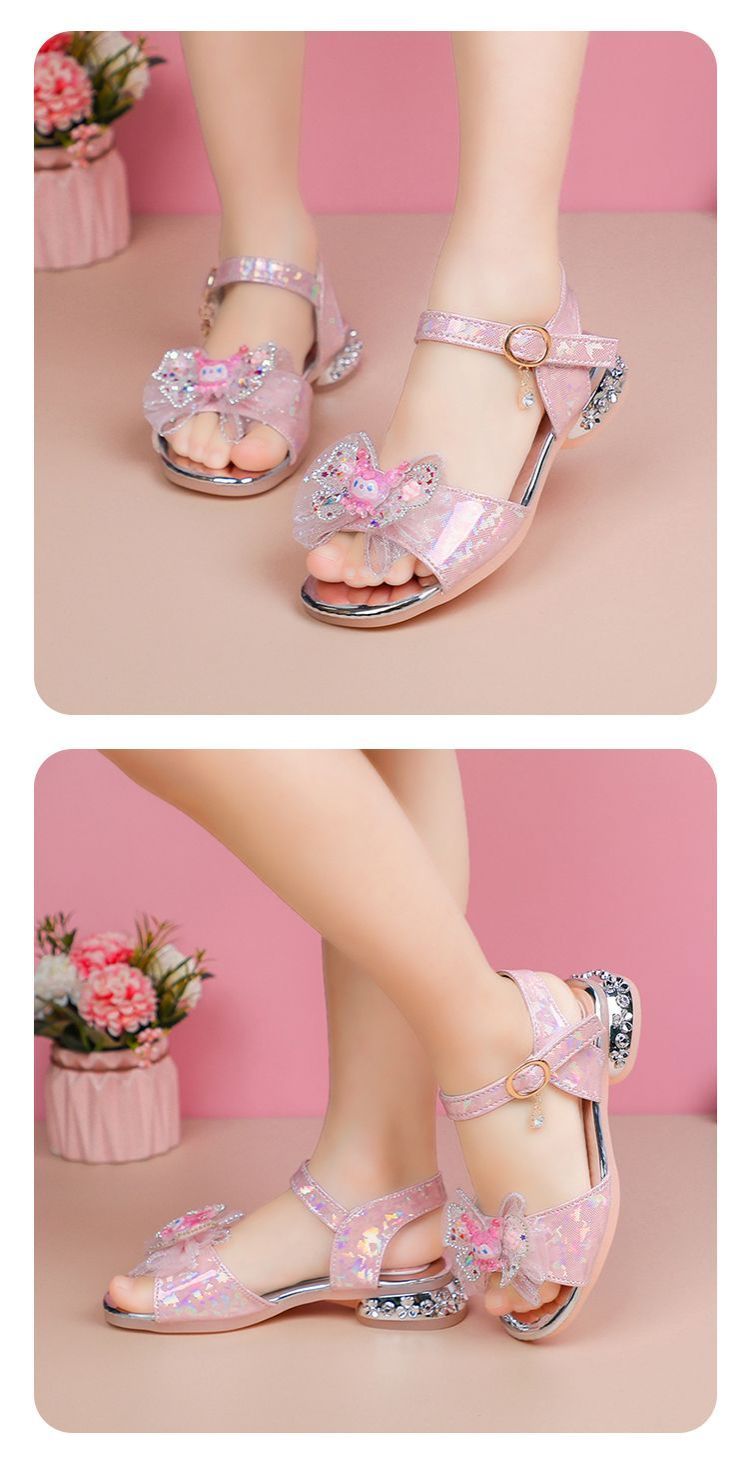 Princess Children Girls Fancy Sandals Shiny Flats Soft Bottom Open Toe Shoes Girls Dress Performance Princess Sandals 2021 New