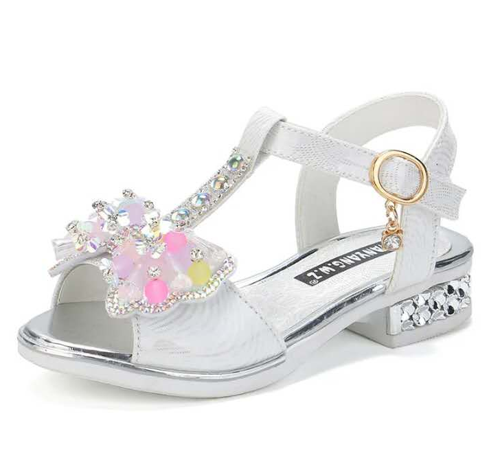 Princess Children Girls Fancy Sandals Shiny Flats Soft Bottom Open Toe Shoes Girls Dress Performance Princess Sandals 2021 New