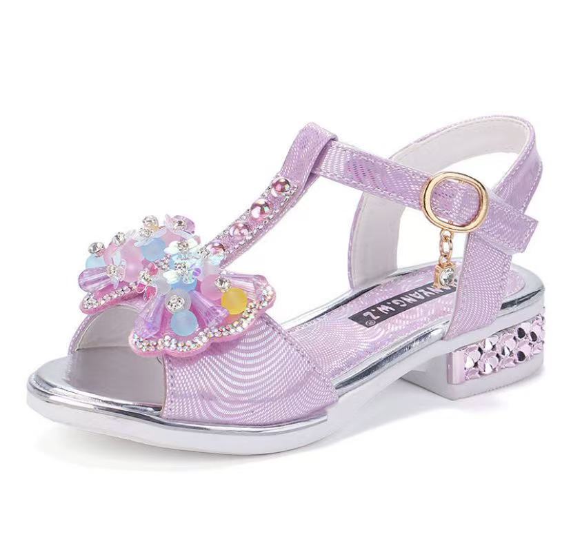 Princess Children Girls Fancy Sandals Shiny Flats Soft Bottom Open Toe Shoes Girls Dress Performance Princess Sandals 2021 New