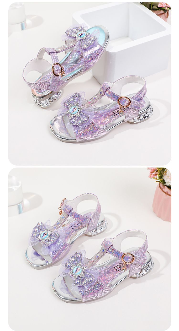 Princess Children Girls Fancy Sandals Shiny Flats Soft Bottom Open Toe Shoes Girls Dress Performance Princess Sandals 2021 New