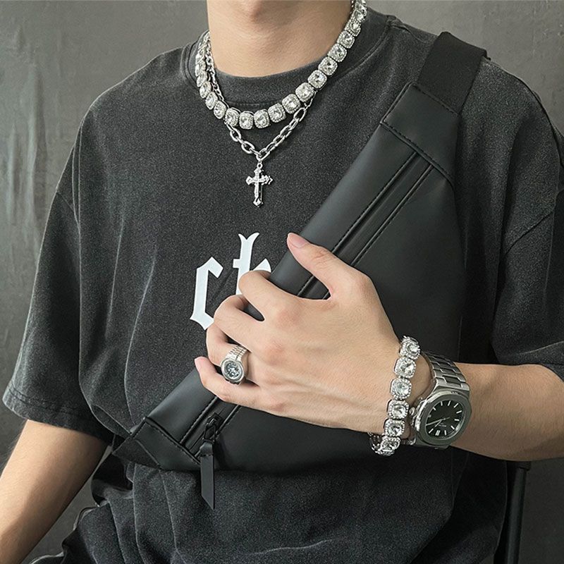 American hip-hop rock sugar Cuban necklace full of diamonds, high-end hip-hop, disco, trendy men's rap, European and American street scene